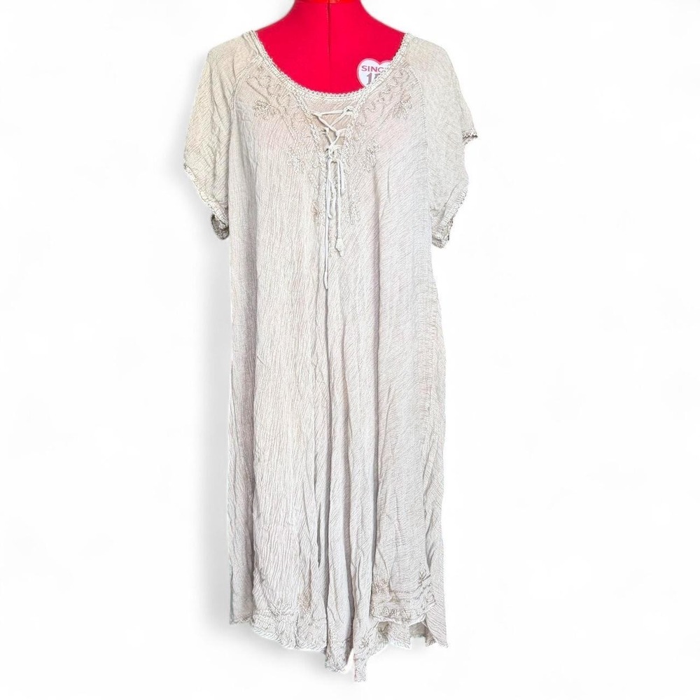 Lapogee Cream Boho Embroidered Tie Front Corset Dress Plus Size 1X NEW